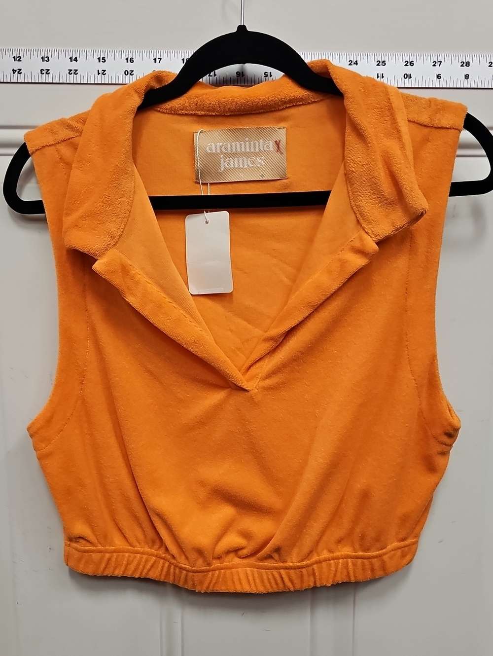 Araminta x James Orange Sleeveless Collared Crop Top